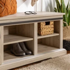 48" Transitional Sliding Door Wood And Metal Bench - Saracina Home -Saracina Home GUEST 00a99006 dc6a 4e1a 8f27 fcc106c29cdb