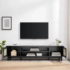 Modern Boho Storage TV Stand For TVs Up To 80" With Rattan Doors - Saracina Home -Saracina Home GUEST 12221a0d 7b20 4e5c 80e3 fe64e592ec0c