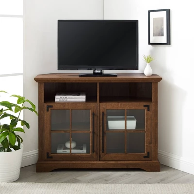 Avalene Rustic Farmhouse Corner TV Stand For TVs Up To 50" Natural Walnut - Saracina Home 3 Avalene Rustic Farmhouse Corner TV Stand For TVs Up To 50" Natural Walnut - Saracina Home - Image 3