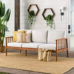New Arrival 3 Saracina Home Modern Boho Eucalyptus Outdoor Spindle Sofa With Cushions