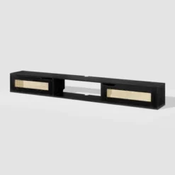 Modern Boho Floating TV Stand For TVs Up To 80" With Rattan Doors Black - Saracina Home -Saracina Home GUEST 25e22e1c 537a 4cda 8fdb bbe115b307cb