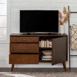 Mid-Century Modern With Closed Storage TV Stand For TVs Up To 58" Walnut - Saracina Home 30 Mid-Century Modern With Closed Storage TV Stand For TVs Up To 58" Walnut - Saracina Home -Saracina Home GUEST 272c04f3 ea07 453c 9824 8666892ac8d7