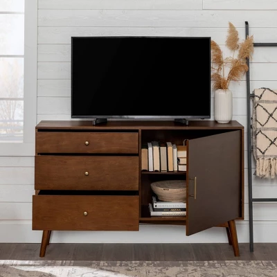Mid-Century Modern With Closed Storage TV Stand For TVs Up To 58" Walnut - Saracina Home 14 Mid-Century Modern With Closed Storage TV Stand For TVs Up To 58" Walnut - Saracina Home - Image 14