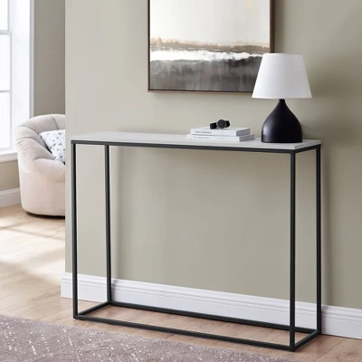 Owen Urban Box Frame Entryway Table Faux Marble White/Black - Saracina Home 3 Owen Urban Box Frame Entryway Table Faux Marble White/Black - Saracina Home - Image 3