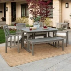 Ravenscroft 6pc Acacia Wood Patio Dining Set With Bench - Gray Wash - Saracina Home 5 Ravenscroft 6pc Acacia Wood Patio Dining Set With Bench - Gray Wash - Saracina Home -Saracina Home GUEST 2ada4af1 ac57 426c 9994 bf71f735d804
