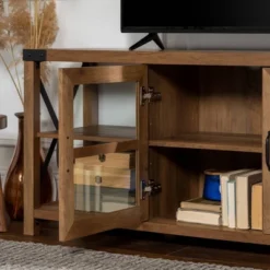 Sophie Rustic Farmhouse X Frame Glass Doors TV Stand For TVs Up To 80" Rustic Oak - Saracina Home 23 Sophie Rustic Farmhouse X Frame Glass Doors TV Stand For TVs Up To 80" Rustic Oak - Saracina Home -Saracina Home GUEST 2d1619d6 6228 4a03 b8af 73592536e713