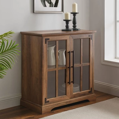 Avalene Modern Farmhouse 2 Door Glass Windowpane Accent Cabinet Rustic Oak - Saracina Home 1 Avalene Modern Farmhouse 2 Door Glass Windowpane Accent Cabinet Rustic Oak - Saracina Home