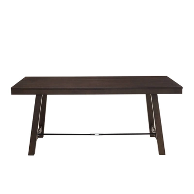 71" Tanya Modern Farmhouse Metal Stretcher Dining Table Dark Brown Oak - Saracina Home 3 71" Tanya Modern Farmhouse Metal Stretcher Dining Table Dark Brown Oak - Saracina Home - Image 3