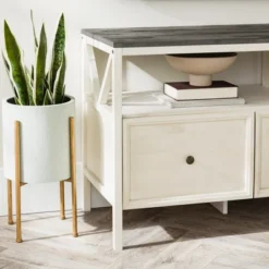 Farmhouse 3 Drawer Wood TV Stand For TVs Up To 65" - Saracina Home -Saracina Home GUEST 31eff10a 5528 4bba 98ac 4d2069368764