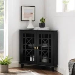 2 Door Corner Accent Cabinet With Fretwork Doors - Saracina Home 21 2 Door Corner Accent Cabinet With Fretwork Doors - Saracina Home -Saracina Home GUEST 33460c8d 731e 484d b65b b46663cb9a4a