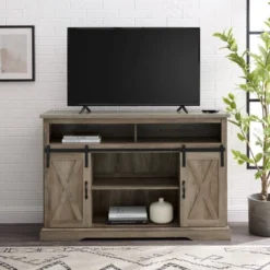 Transitional Sliding Barndoor Highboy TV Stand For TVs Up To 58" - Saracina Home -Saracina Home GUEST 36bb9b85 ffb1 46e0 b0d8 822e73b5b63d