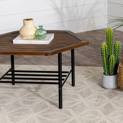 Saybrook Modern Metal And Wood Patio Hexagon Coffee Table - Dark Brown - Saracina Home 9 Saybrook Modern Metal And Wood Patio Hexagon Coffee Table - Dark Brown - Saracina Home - Image 9