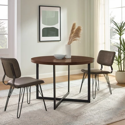 Modern 42" Round Intersecting Leg Dining Table Dark Walnut - Saracina Home 6 Modern 42" Round Intersecting Leg Dining Table Dark Walnut - Saracina Home - Image 6