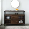 Adonis Transitional Industrial 3 Door Tiered Buffet Dark Walnut - Saracina Home