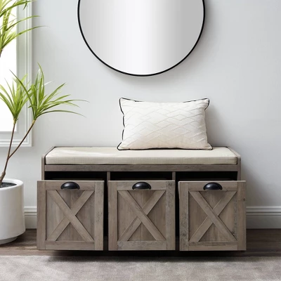 Farmhouse 40" 3 Drawer Storage Bench With Cushion - Saracina Home 4 Farmhouse 40" 3 Drawer Storage Bench With Cushion - Saracina Home - Image 4