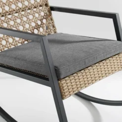 Komodo Modern Boho Faux Rattan & Metal Outdoor Rocking Chair With Cushion - Brown/Gray - Saracina Home -Saracina Home GUEST 4268a33a 53bd 49e0 b7a4 c9883457bf9f