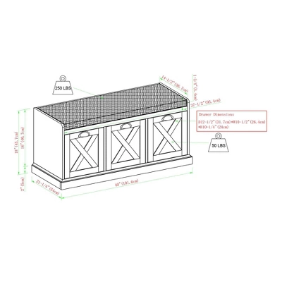 Farmhouse 40" 3 Drawer Storage Bench With Cushion - Saracina Home 7 Farmhouse 40" 3 Drawer Storage Bench With Cushion - Saracina Home - Image 7