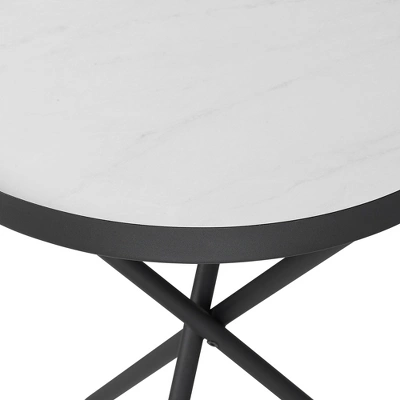 Modern Minimalist Intersecting Tripod Leg Side Table Black/Faux White Marble - Saracina Home 6 Modern Minimalist Intersecting Tripod Leg Side Table Black/Faux White Marble - Saracina Home - Image 6