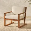 Saracina Home Modern Slat-Back Acacia Outdoor Arm Chair With Cushions