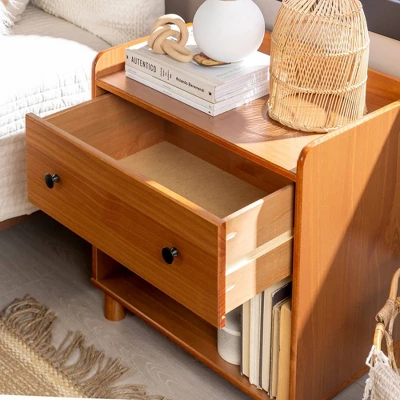 Katie Transitional Tray Top 1 Drawer Solid Wood Nightstand Caramel - Saracina Home 6 Katie Transitional Tray Top 1 Drawer Solid Wood Nightstand Caramel - Saracina Home - Image 6