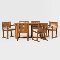 Saracina Home 7pc Modern Slatted Acacia Outdoor Dining Set With Trapezoid Legs 10 Saracina Home 7pc Modern Slatted Acacia Outdoor Dining Set With Trapezoid Legs -Saracina Home GUEST 4a9c5be8 f083 42b7 b2bc 555b83314b2e