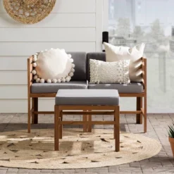 3pc Modular Acacia Wood Patio Chat Set With Cushions - Saracina Home -Saracina Home GUEST 4cc38bd9 3ca1 4e61 a564 59459ce12f1d