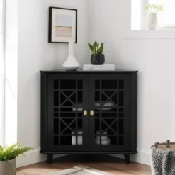 2 Door Corner Accent Cabinet With Fretwork Doors - Saracina Home
