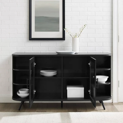 Mid-Century Modern Glass Double Door Curved Sideboard - Saracina Home 4 Mid-Century Modern Glass Double Door Curved Sideboard - Saracina Home - Image 4