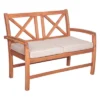 Acacia Wood X-Back Love Seat With Cushions Brown - Saracina Home