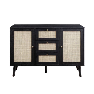 Modern Boho Wood And Rattan Storage Sideboard Black - Saracina Home 2 Modern Boho Wood And Rattan Storage Sideboard Black - Saracina Home - Image 2