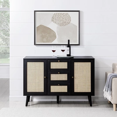 Modern Boho Wood And Rattan Storage Sideboard Black - Saracina Home 3 Modern Boho Wood And Rattan Storage Sideboard Black - Saracina Home - Image 3