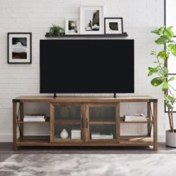 Sophie Rustic Farmhouse X Frame Glass Doors TV Stand For TVs Up To 80" Rustic Oak - Saracina Home 16 Sophie Rustic Farmhouse X Frame Glass Doors TV Stand For TVs Up To 80" Rustic Oak - Saracina Home -Saracina Home GUEST 545c029e b94b 4a9e 81b6 ba58fc048e1b