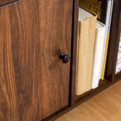 Modern Vinyl Record Player Storage TV Stand For TVs Up To 65" Dark Walnut - Saracina Home -Saracina Home GUEST 5506d0d6 4998 4dc3 9b64 c3867146005b