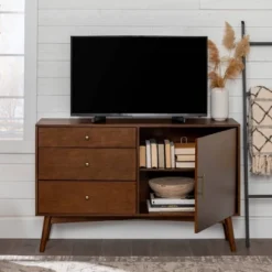 Mid-Century Modern With Closed Storage TV Stand For TVs Up To 58" Walnut - Saracina Home 29 Mid-Century Modern With Closed Storage TV Stand For TVs Up To 58" Walnut - Saracina Home -Saracina Home GUEST 559b40fb 3110 44b0 a6be ec4b539a5d7f