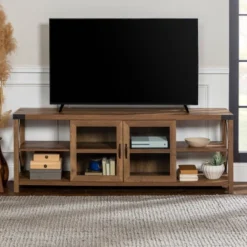 Sophie Rustic Farmhouse X Frame Glass Doors TV Stand For TVs Up To 80" Rustic Oak - Saracina Home 27 Sophie Rustic Farmhouse X Frame Glass Doors TV Stand For TVs Up To 80" Rustic Oak - Saracina Home -Saracina Home GUEST 591b94bc 31db 4bc2 b040 d2578c8b0269