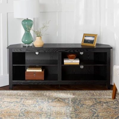 Transitional 4 Cubby Wood Open Storage Corner TV Stand For TVs Up To 65" - Saracina Home 4 Transitional 4 Cubby Wood Open Storage Corner TV Stand For TVs Up To 65" - Saracina Home - Image 4