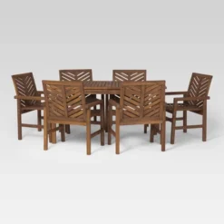 New Arrival 17 7pc Slatted Chevron Acacia Patio Dining Set - Saracina Home