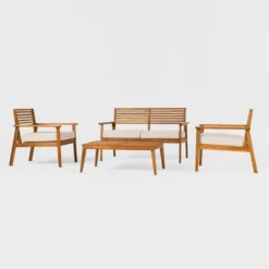 Saracina Home 4pc Mid-Century Modern Slatted Acacia Outdoor Patio Conversation Furniture Set 10 Saracina Home 4pc Mid-Century Modern Slatted Acacia Outdoor Patio Conversation Furniture Set -Saracina Home GUEST 5bd5681e 7e46 43b4 a961 a82e40c62e87