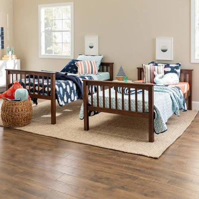 Twin Over Twin Transitional Cottage Solid Pine Bunk Bed Walnut - Saracina Home 3 Twin Over Twin Transitional Cottage Solid Pine Bunk Bed Walnut - Saracina Home - Image 3