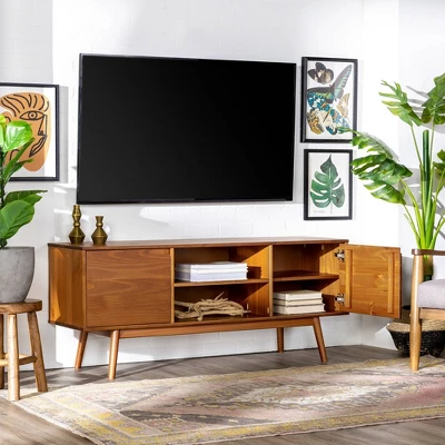 Solid Wood Mid-Century Modern TV Stand For TVs Up To 65" - Saracina Home 1 Solid Wood Mid-Century Modern TV Stand For TVs Up To 65" - Saracina Home