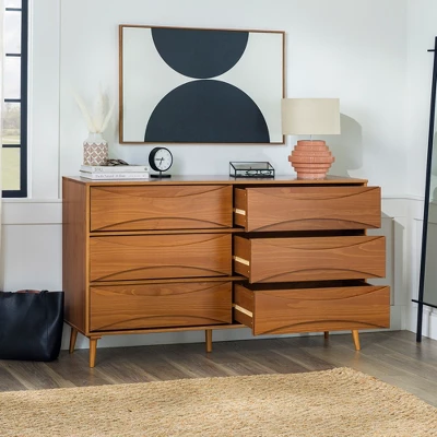Mid-Century Modern Contoured 6 Drawer Dresser - Saracina Home 5 Mid-Century Modern Contoured 6 Drawer Dresser - Saracina Home - Image 5