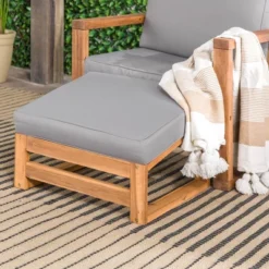 Galia 2pc Square Leg Acacia Wood Chair And Ottoman With Cushions - Brown - Saracina Home -Saracina Home GUEST 60c10f7d 5b45 4211 b4ed 7da57de1baff