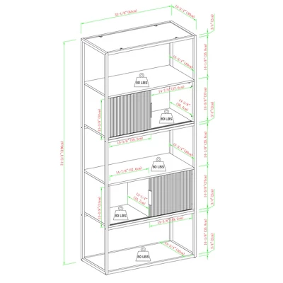 75" Modern Reeded Door Storage Bookshelf Coastal Oak/Black - Saracina Home 9 75" Modern Reeded Door Storage Bookshelf Coastal Oak/Black - Saracina Home - Image 9