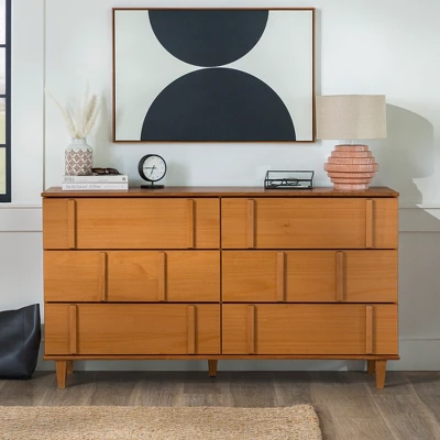 Modern Vertical Accent Solid Wood 6 Drawer Double Dresser - Saracina Home 3 Modern Vertical Accent Solid Wood 6 Drawer Double Dresser - Saracina Home - Image 3