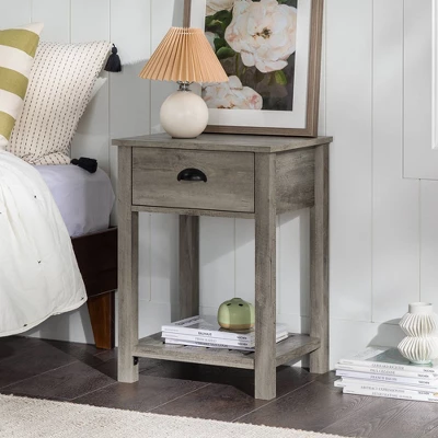 June Rustic Transitional Square Nightstand With Lower Shelf - Saracina Home 1 June Rustic Transitional Square Nightstand With Lower Shelf - Saracina Home