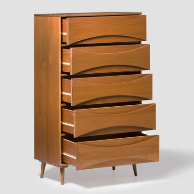 Mid-Century Modern Contoured 5 Drawer Chest Of Drawers - Saracina Home 13 Mid-Century Modern Contoured 5 Drawer Chest Of Drawers - Saracina Home - Image 13