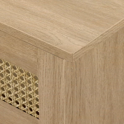 Modern Boho Floating TV Stand For TVs Up To 80" With Rattan Doors Coastal Oak - Saracina Home 7 Modern Boho Floating TV Stand For TVs Up To 80" With Rattan Doors Coastal Oak - Saracina Home - Image 7