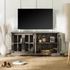 Avalene Modern Farmhouse 4 Door Glass Window Pane TV Stand For TVs Up To 65" - Saracina Home -Saracina Home GUEST 74c21f3c 82c3 4fe8 90ae 1cc0e14becaf