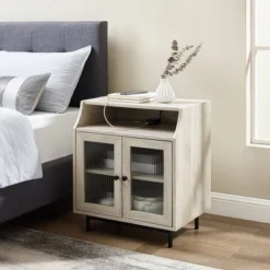 Fluted Glass Double Door Nightstand With USB Port - Saracina Home 12 Fluted Glass Double Door Nightstand With USB Port - Saracina Home -Saracina Home GUEST 75111b34 f297 4331 be9c 87304e7c0ebf