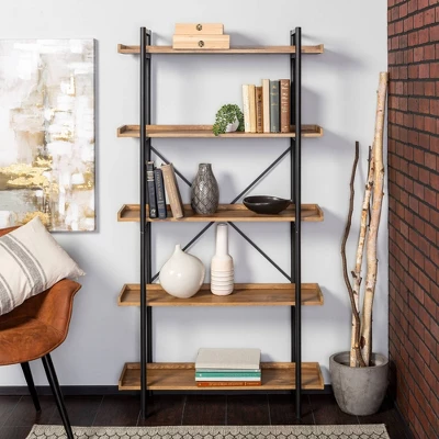 68" 5 Tray Shelf Urban Pipe X Back Bookshelf - Saracina Home 1 68" 5 Tray Shelf Urban Pipe X Back Bookshelf - Saracina Home